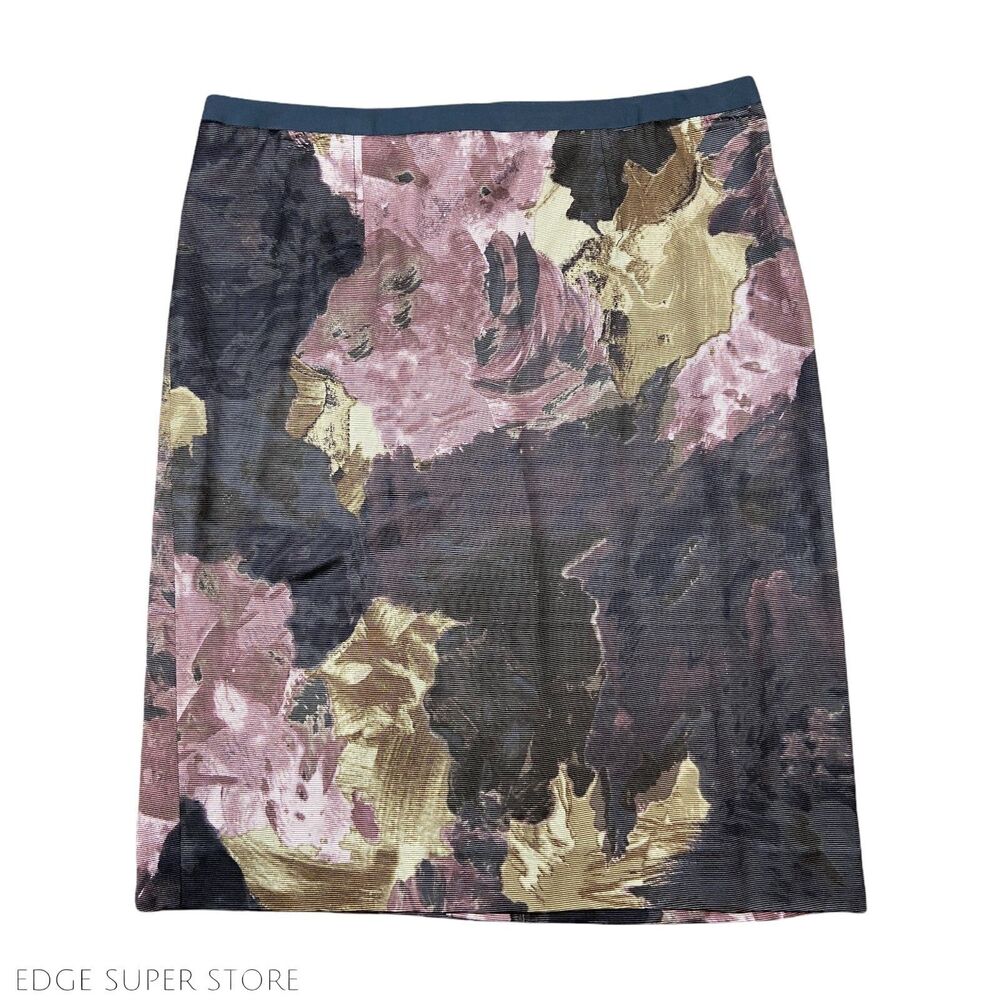 Ann Taylor Loft Pink Gray Mauve Floral Print Pencil Straight Zip Up Skirt Size 4